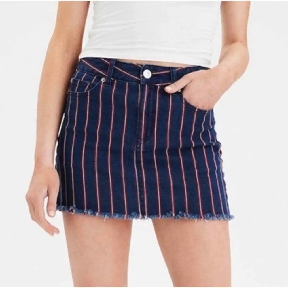 American Eagle Hi-Rise Mini Super Stretch Blue Striped Denim Skirt Size 12